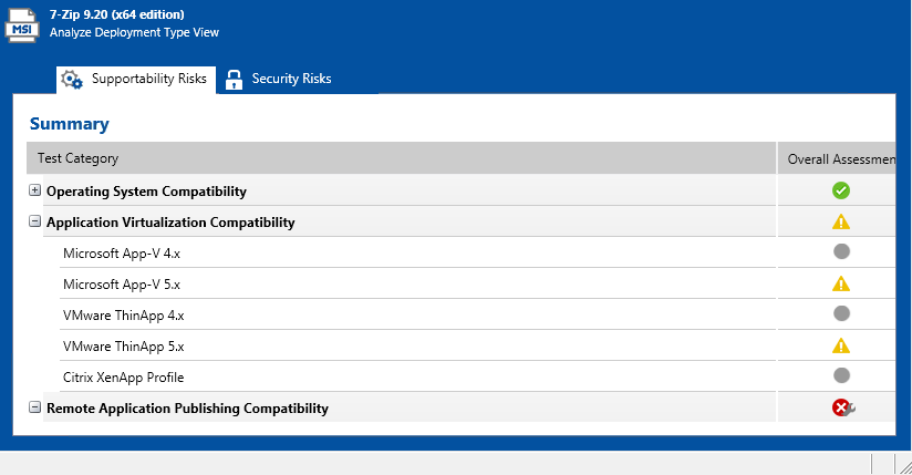 Informational Messages on Application Virtualization Compatibility Tab