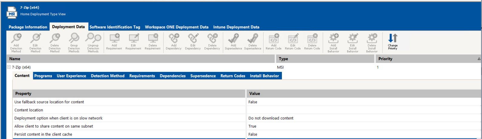 Deployment Data Tab of Home Deployment Type View