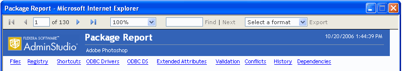 Navigation Links on the Package Report